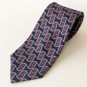 Burberry's of London Necktie TIE 100% Silk Navy Red Paisley Hand Sewn in USA